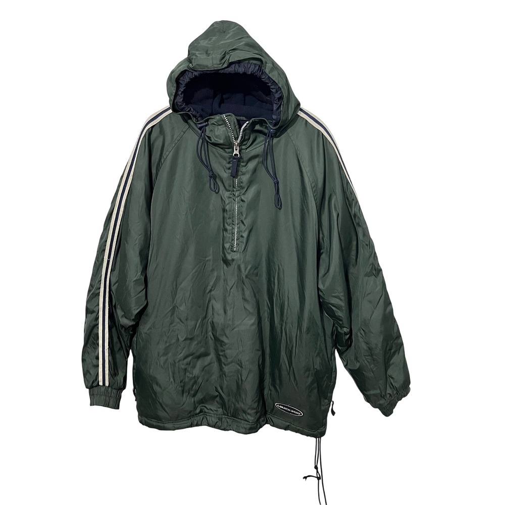 Abercrombie Performance Anorak Jacket Mens L Green Quarter Zip Hooded Fleece